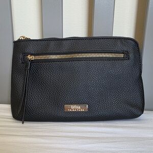 Trina Turk Black Textured Clutch with Gold Zipper
